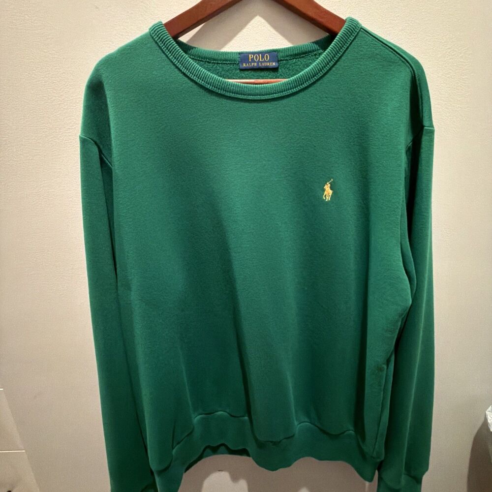 Polo Ralph Lauren Fleece Sweatshirt Mens Size Large Crewneck Pony Logo Green